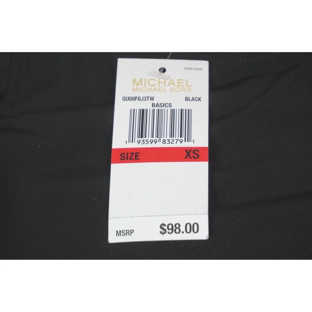 Michael Kors Cold Shoulder Dress Black Short Sleeve XS QU08F8J3TW Basics NWT - Picture 3 of 7